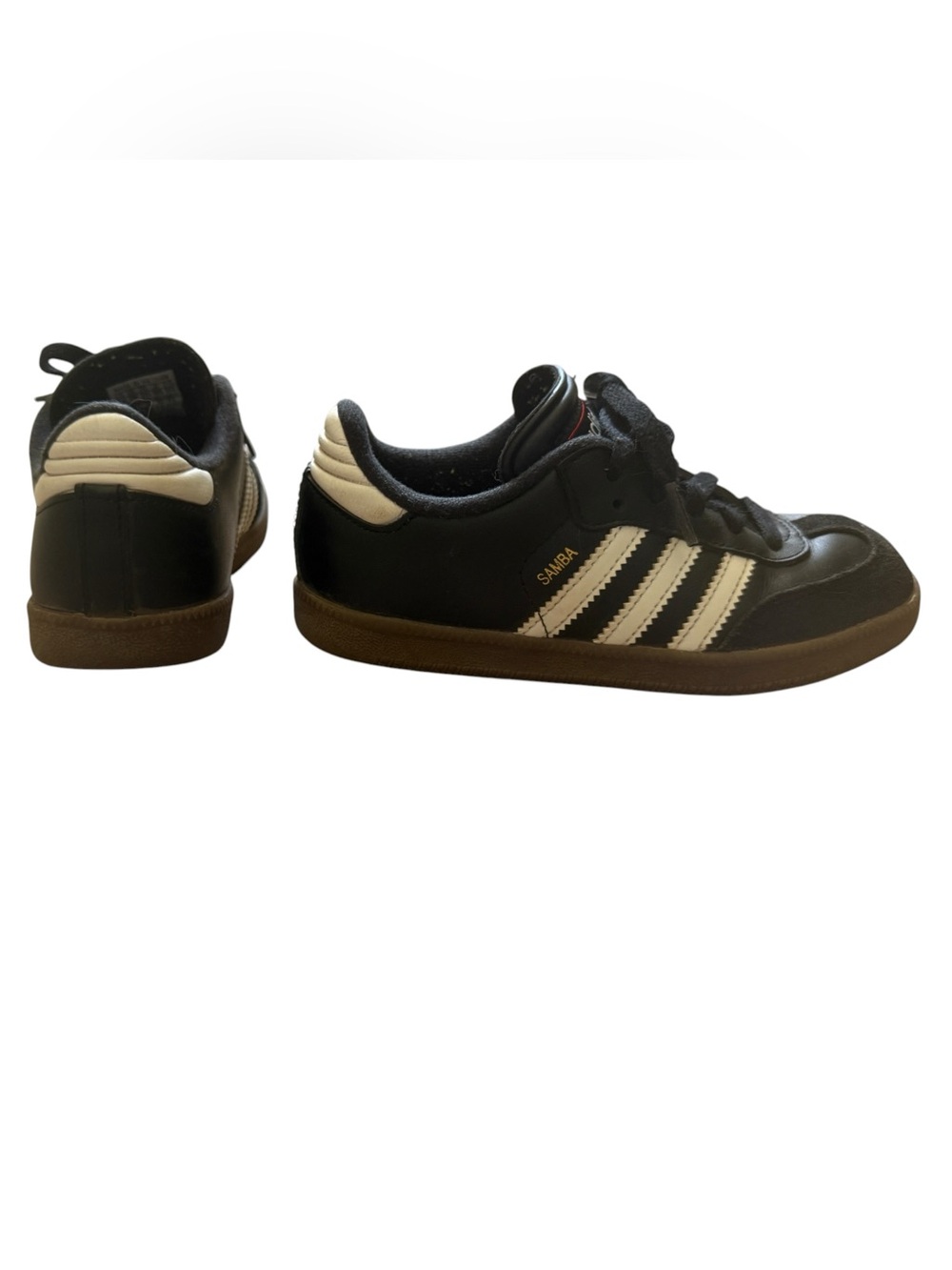 Adidas Kids Samba Black with White Stripes and Gum Sole